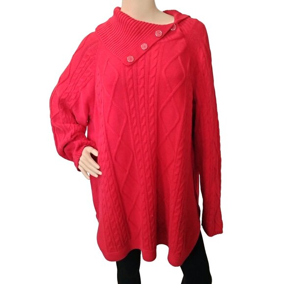 Croft & Barrow Plus Size 2X Sweater With Button Detail Red Textured Cable Knit - Picture 2 of 10